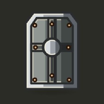 A tall steel tower shield with silver edging