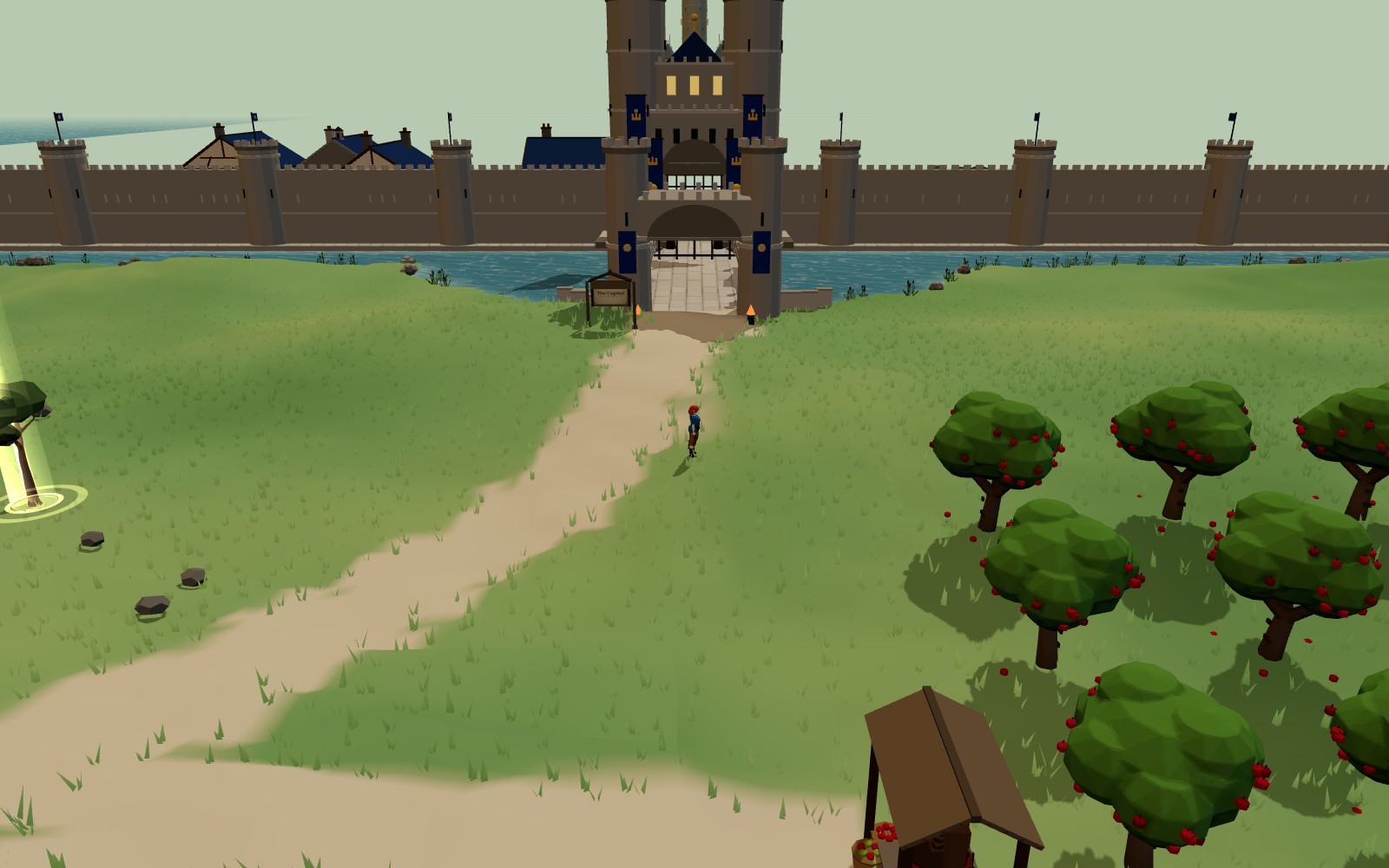 The Capital's Great Gate and stone walls beyond the moat