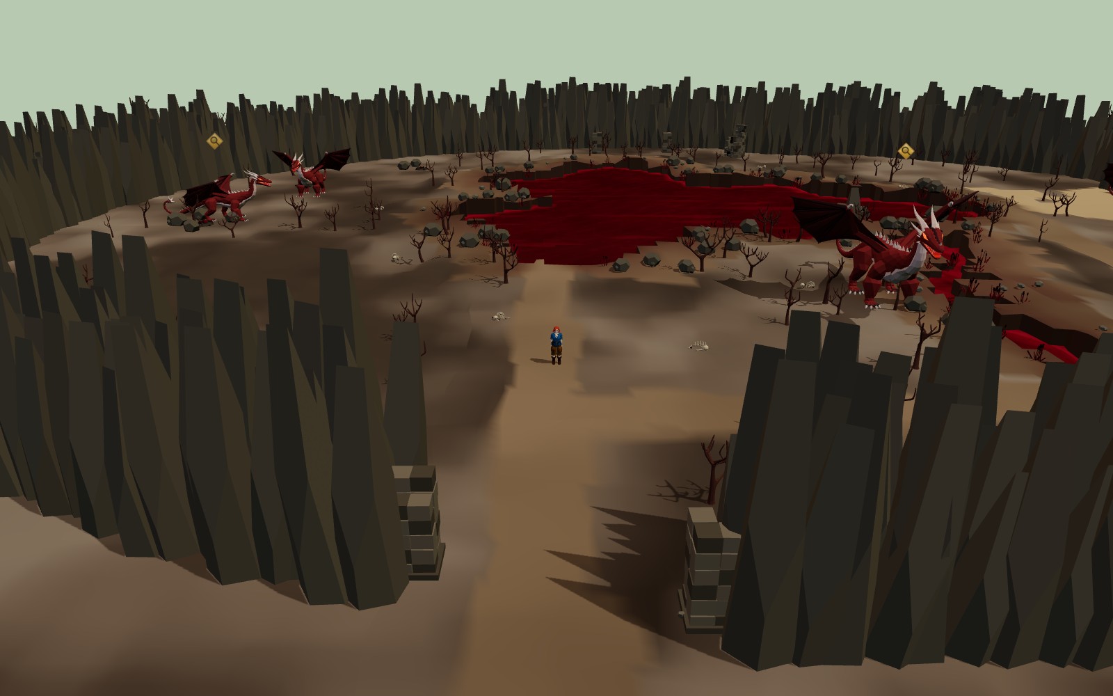 An adventurer stands at the entrance to the Dreadwoods' dragon ground